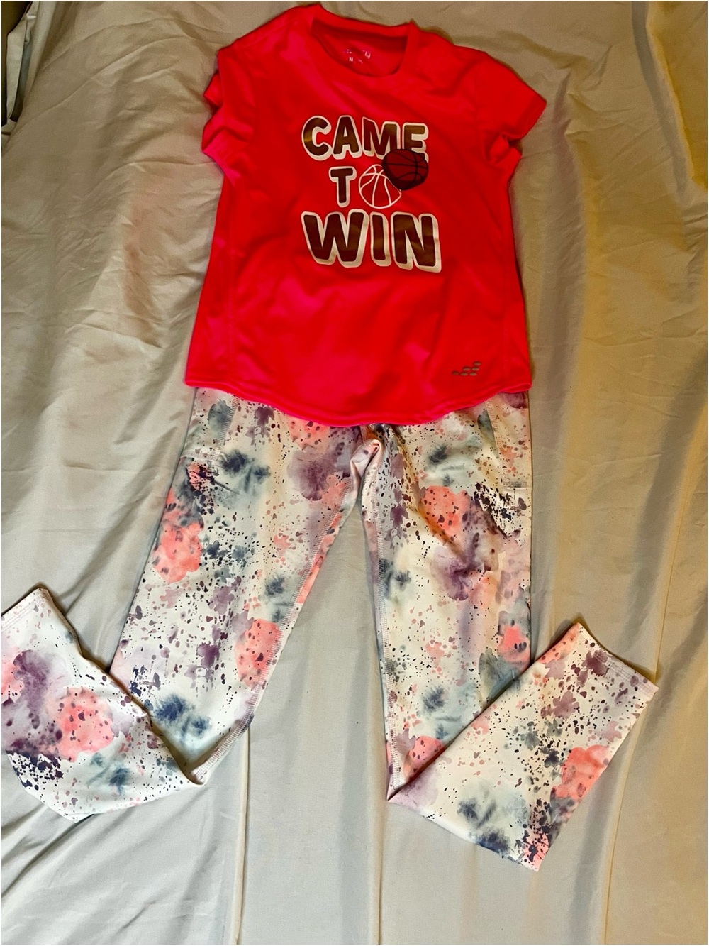 BCG Shirt M 8-10 Athletic Works Leggings L 10-12 Girls 2PC Activewear Outfit Set